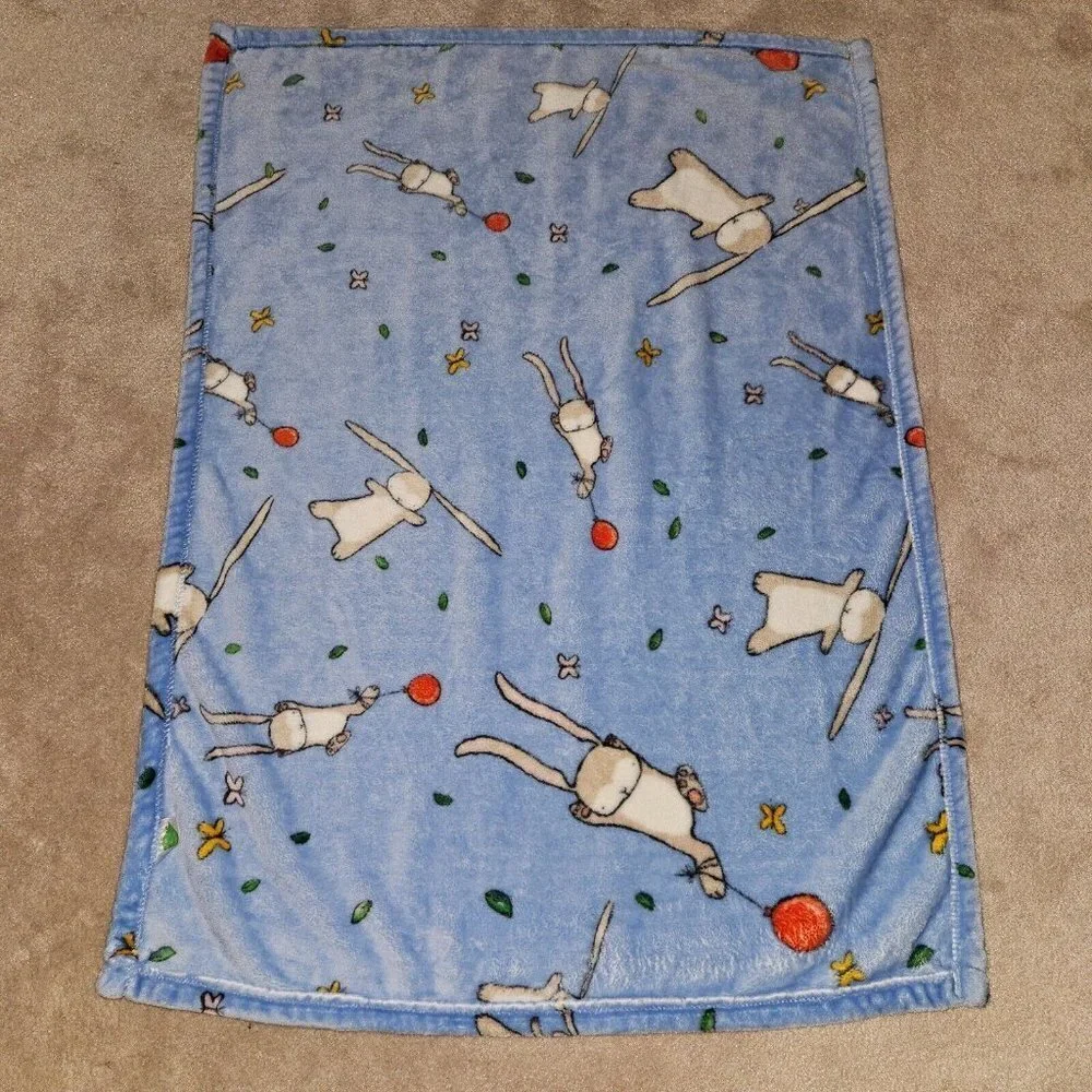 Binks & Books Blue Fleece Baby Blanket Do Your Ears Hang Low Bunny Rabbit